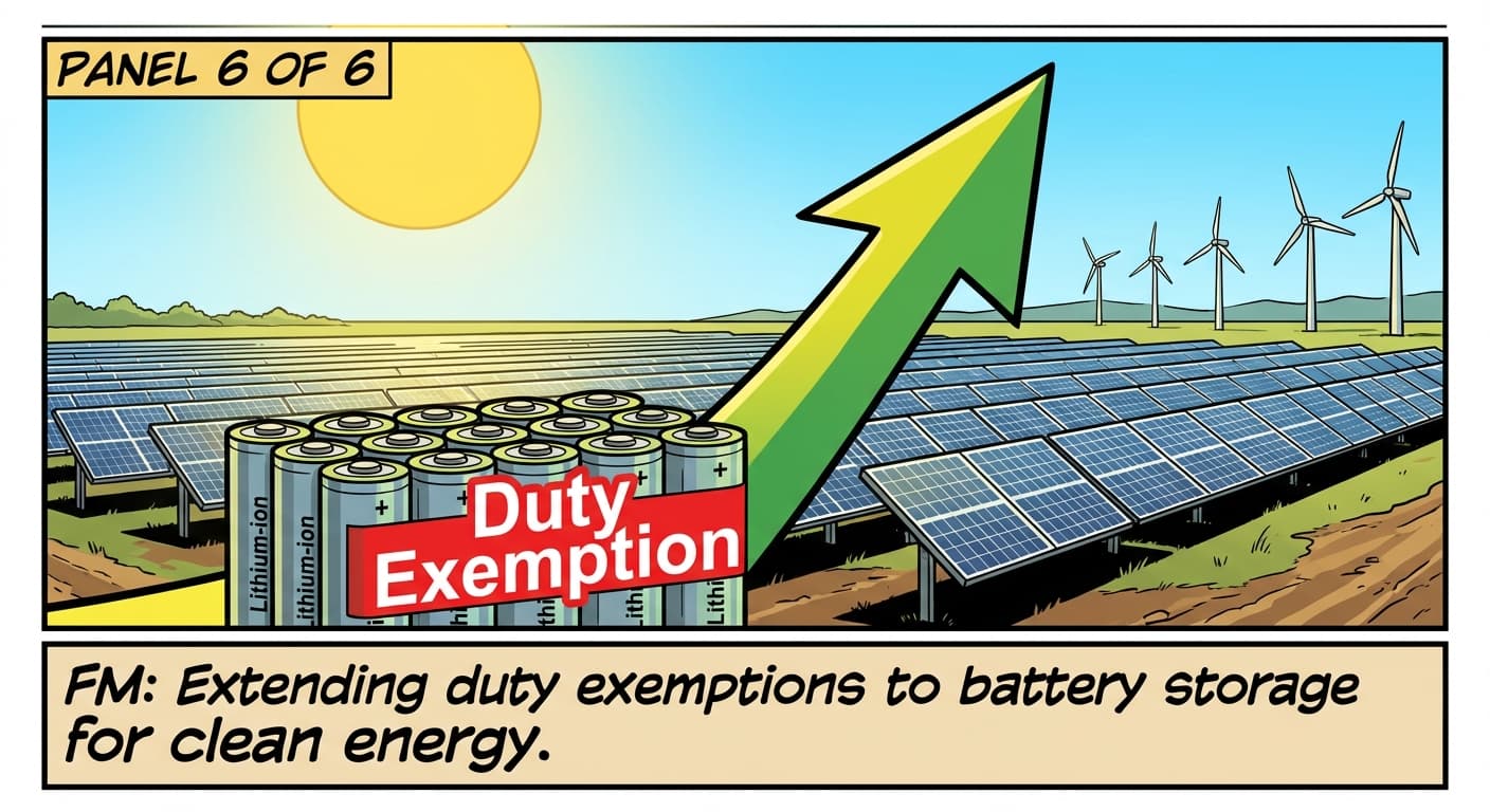 FM: Extending duty exemptions to battery storage for clean energy.