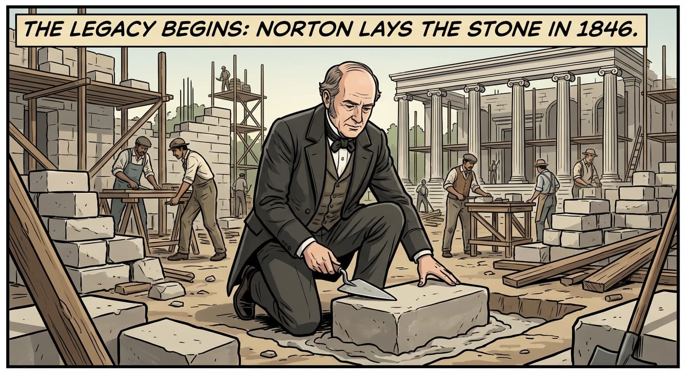 The Legacy Begins: Norton lays the stone in 1846.