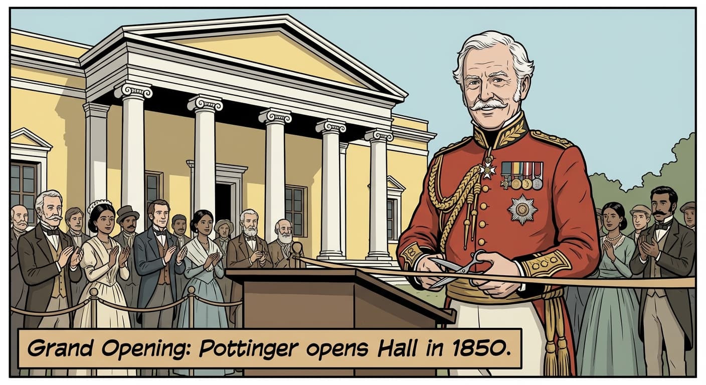 Grand Opening: Pottinger opens Hall in 1850.