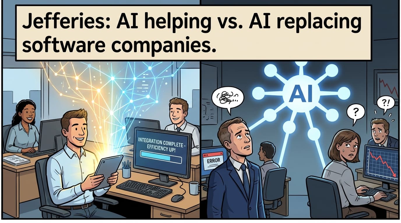 Jefferies: AI helping vs. AI replacing software companies.